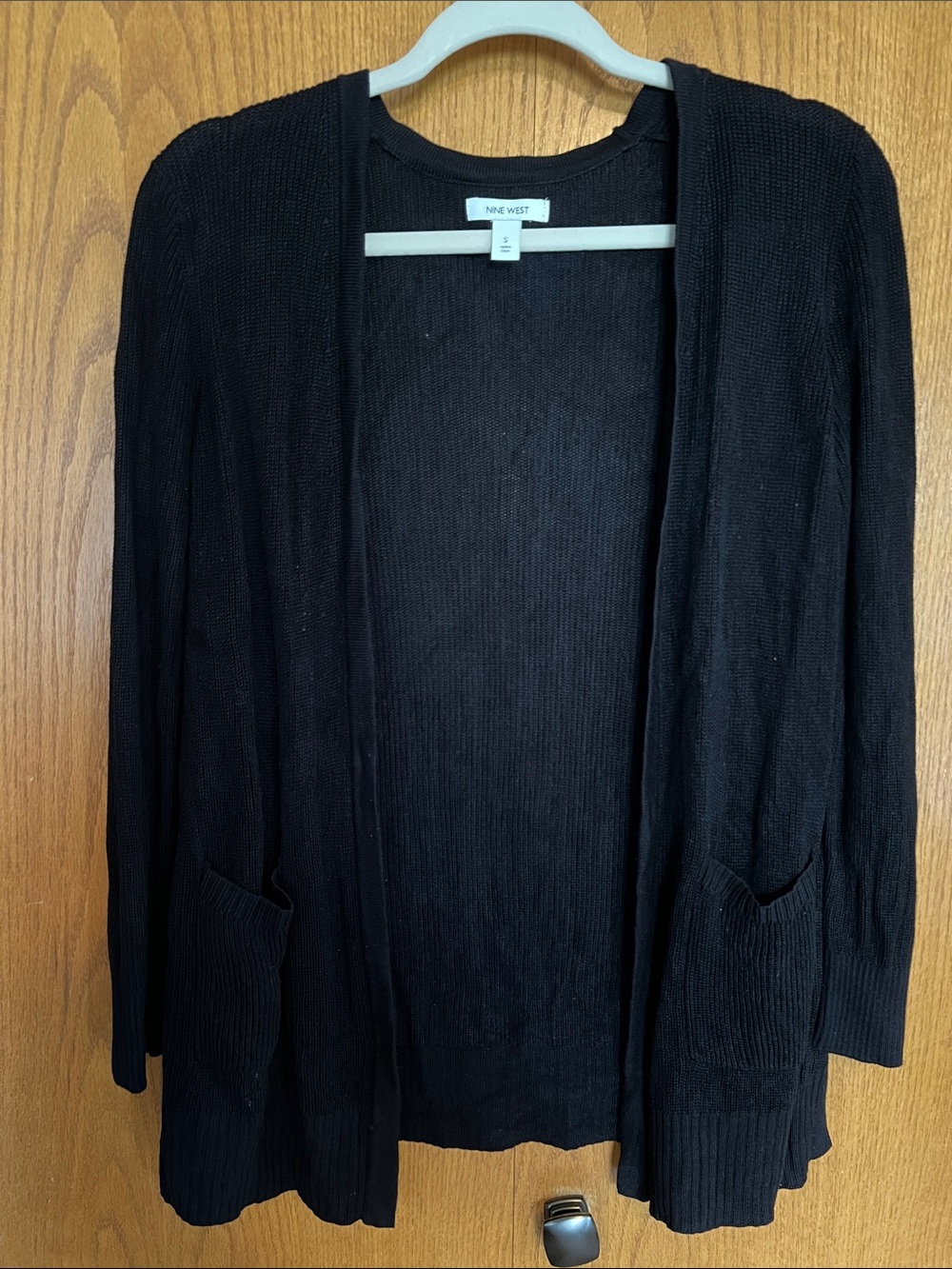 Nine West Black Open-Front Knit Cardigan with Pockets